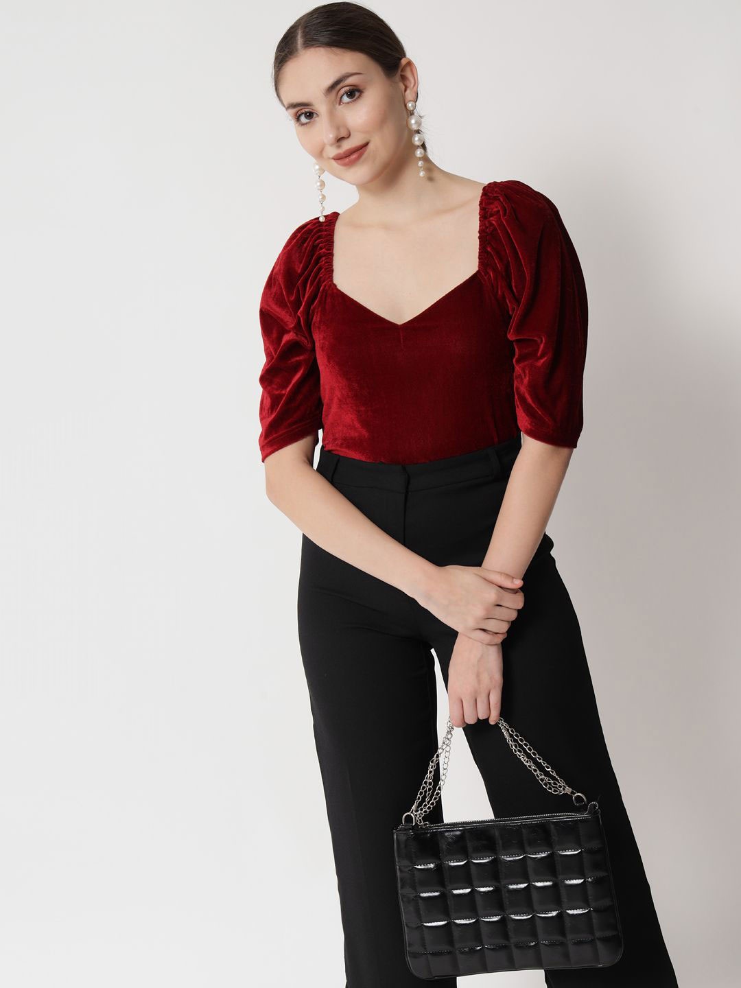 

BAESD Sweetheart Neck Velvet Top, Maroon