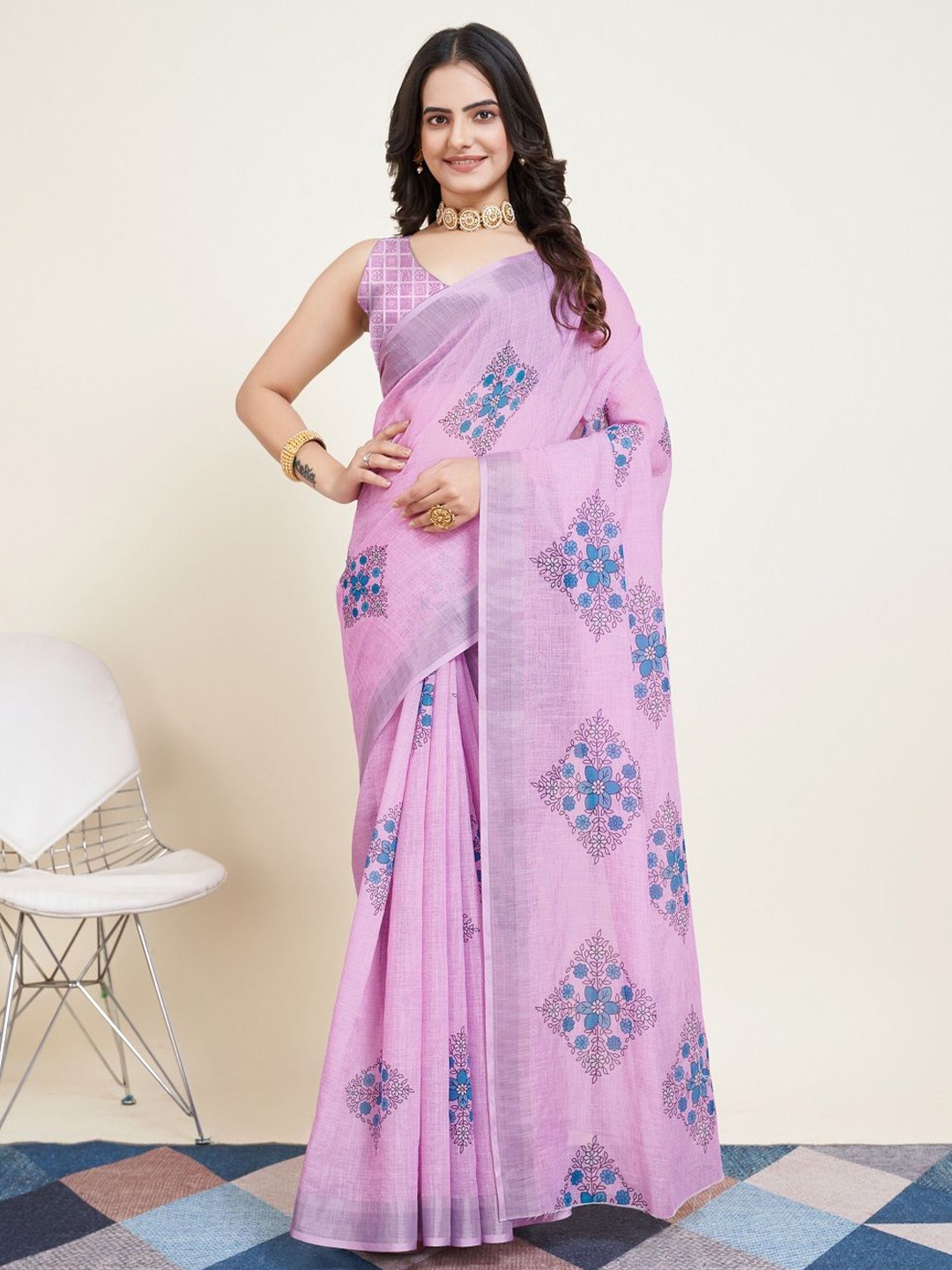 

SHOBHA SAREES Floral Zari Silk Cotton Saree, Purple