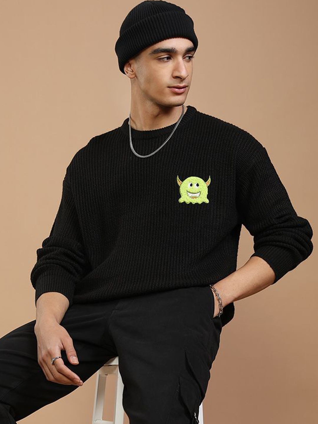 

HIGHLANDER Men Pullover with Embellished Detail, Black