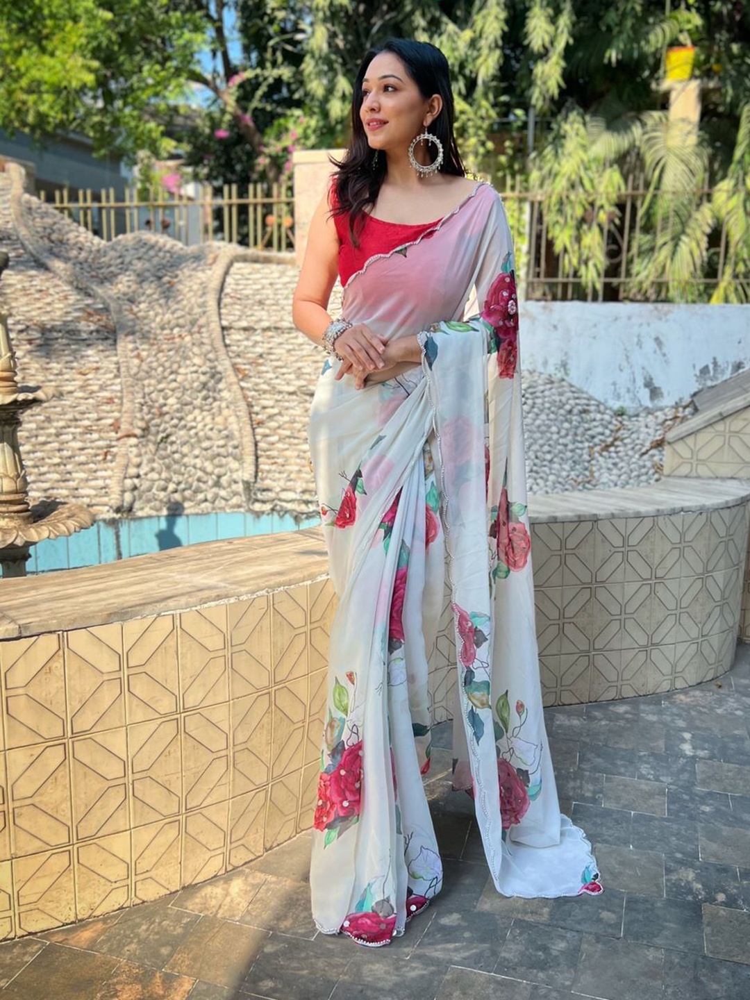 

Anouk Floral Printed Pure Georgette Saree, White