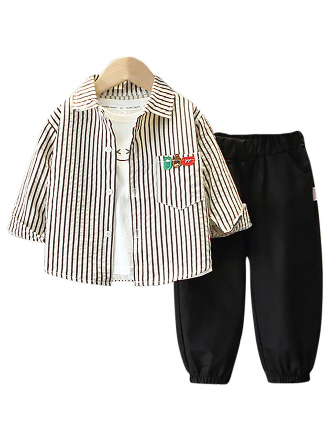 

StyleCast x Revolte Boys Striped Shirt Collar Long Sleeves Shirt With Jogger, Beige