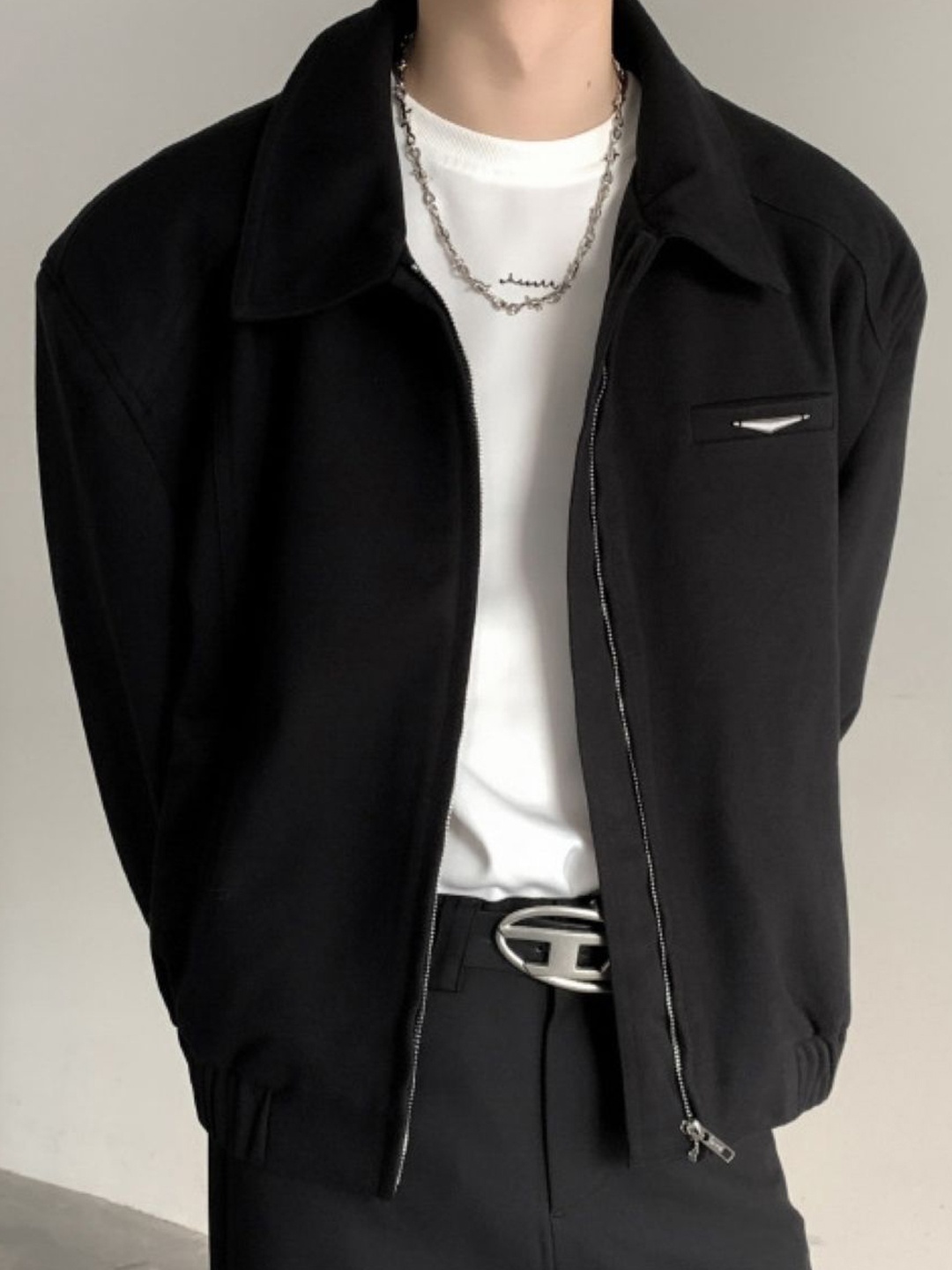 

HERE&NOW Men Spread Collar Solid Casual Tailored Jacket, Black