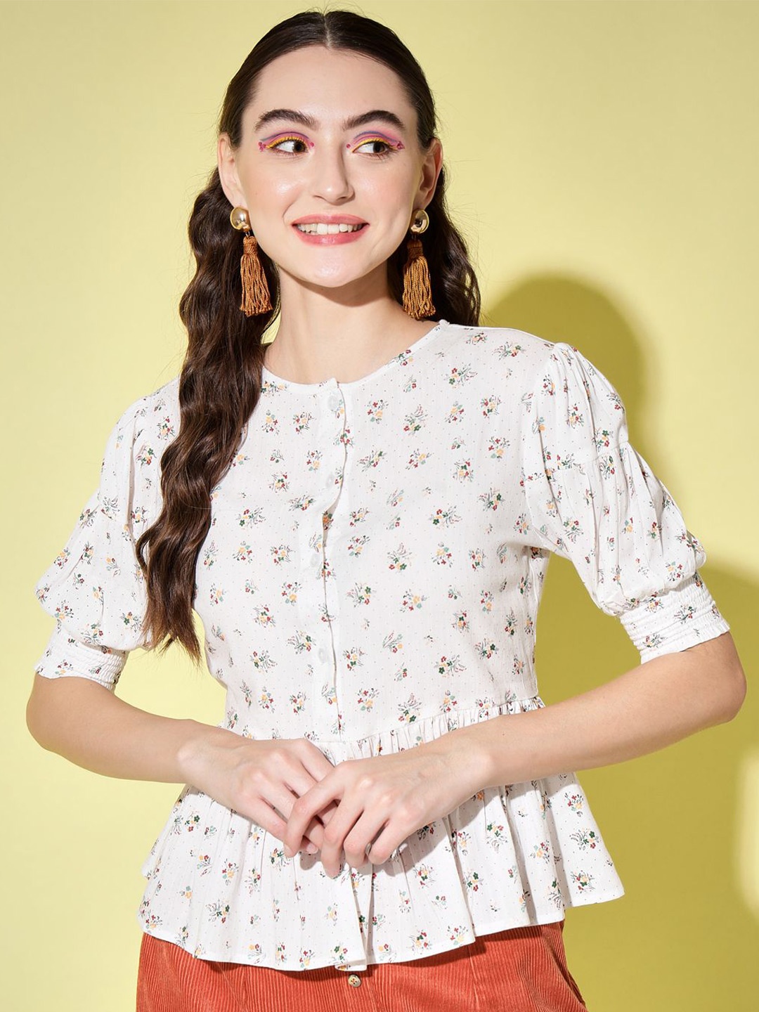 

BAESD Floral Print Top, White