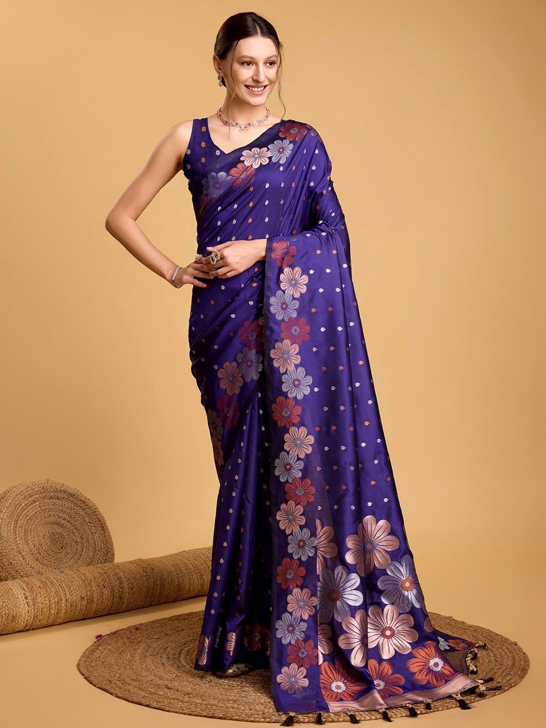

SHOBHA SAREES Woven Design Zari Pure Silk Banarasi Saree, Violet