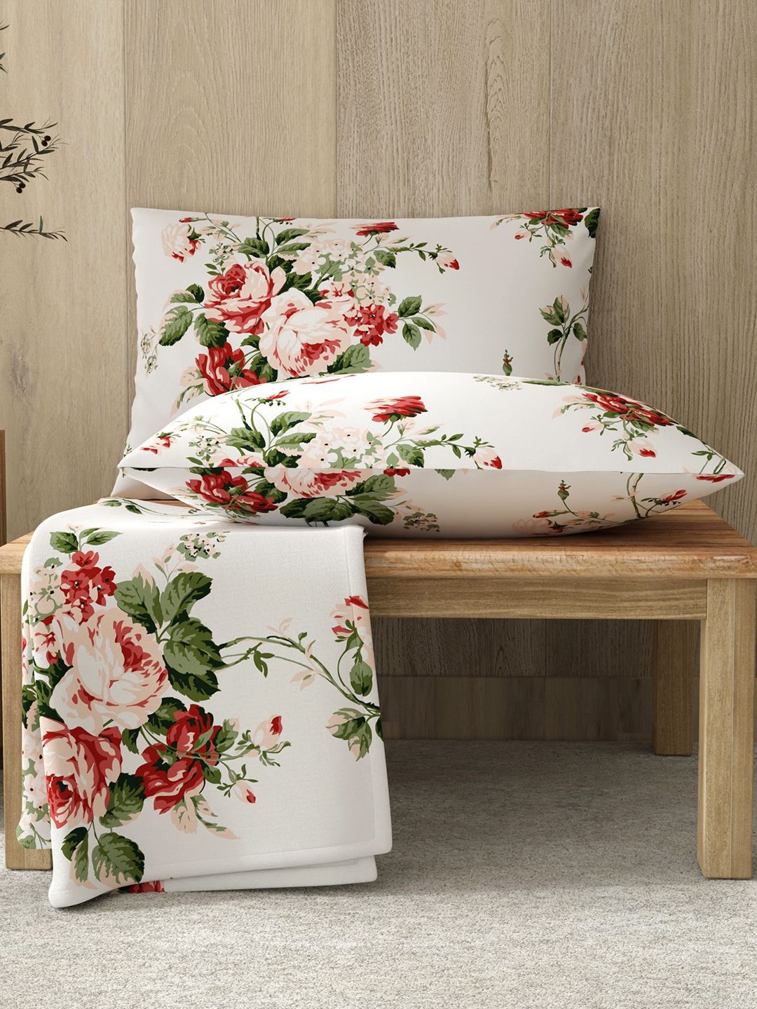 

Layers Zen White Floral 220 TC Double King Bedsheet with 2 Pillow Covers-2.74mx2.29m