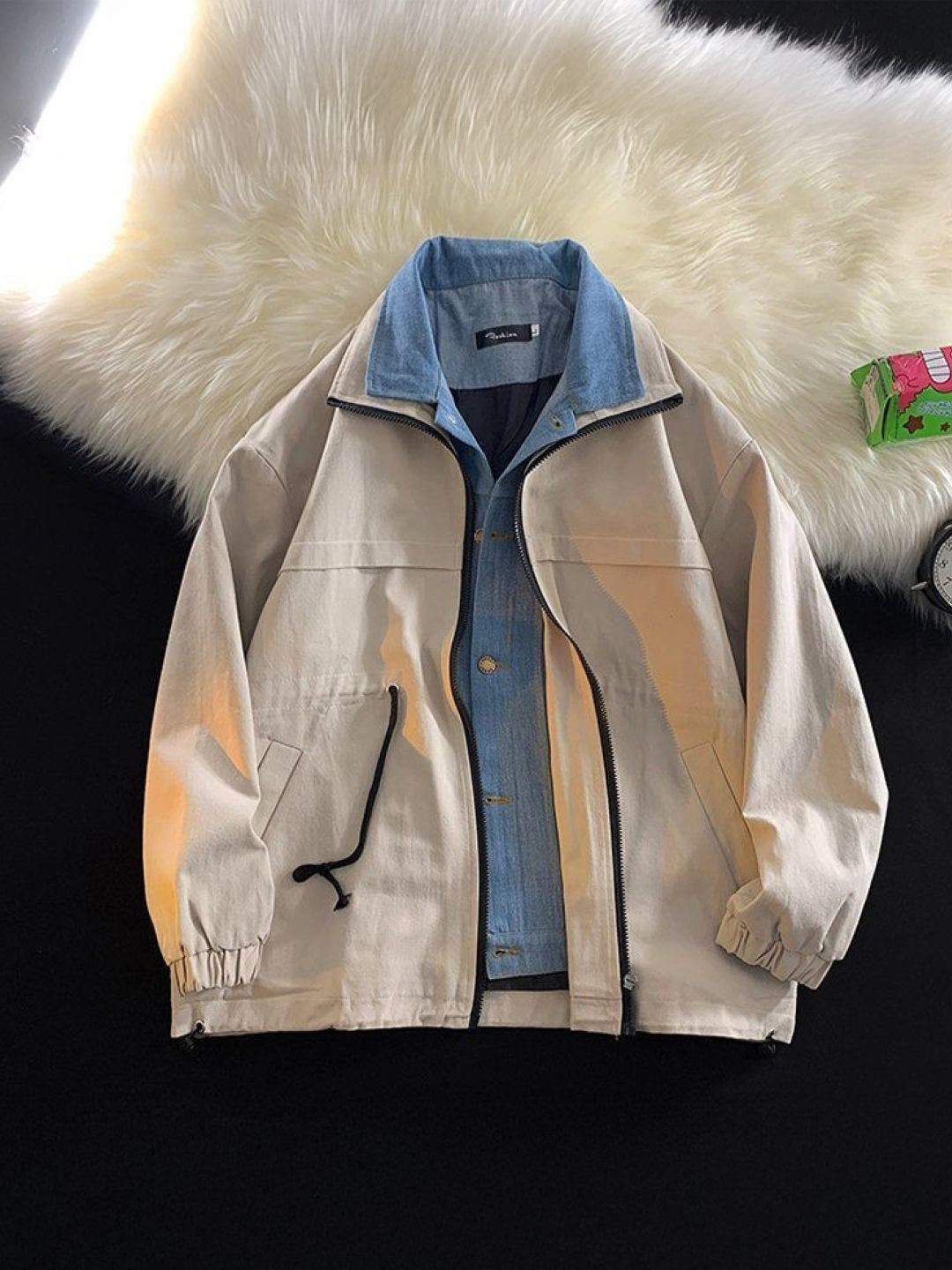 

HERE&NOW Men Spread Collar Solid Casual Bomber Jacket, Khaki