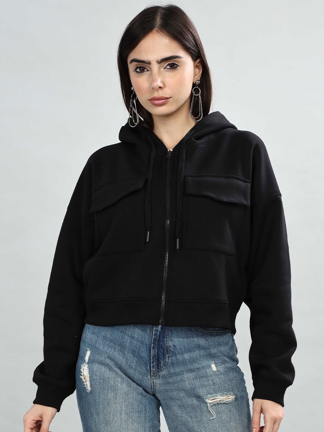 

HEYLAY Women Hooded Sweatshirt, Black