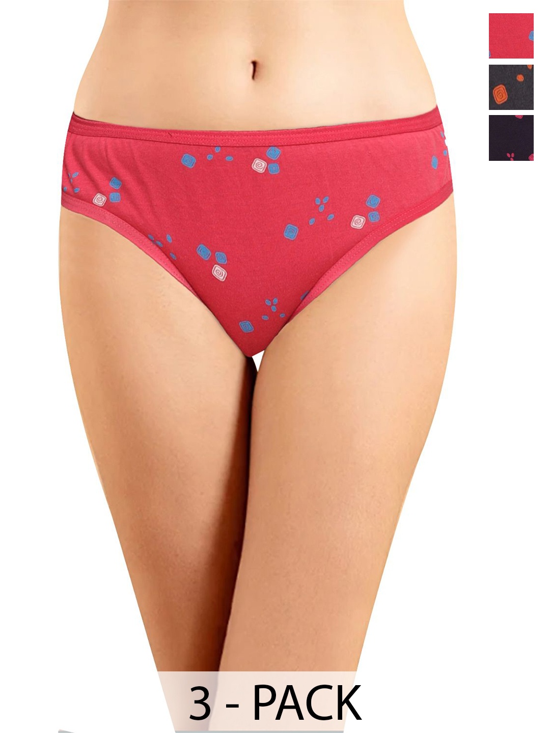 

In Care Women Pack of 3 Printed Pure Cotton Mid-Rise Basic Briefs ICBK-011_M, Assorted