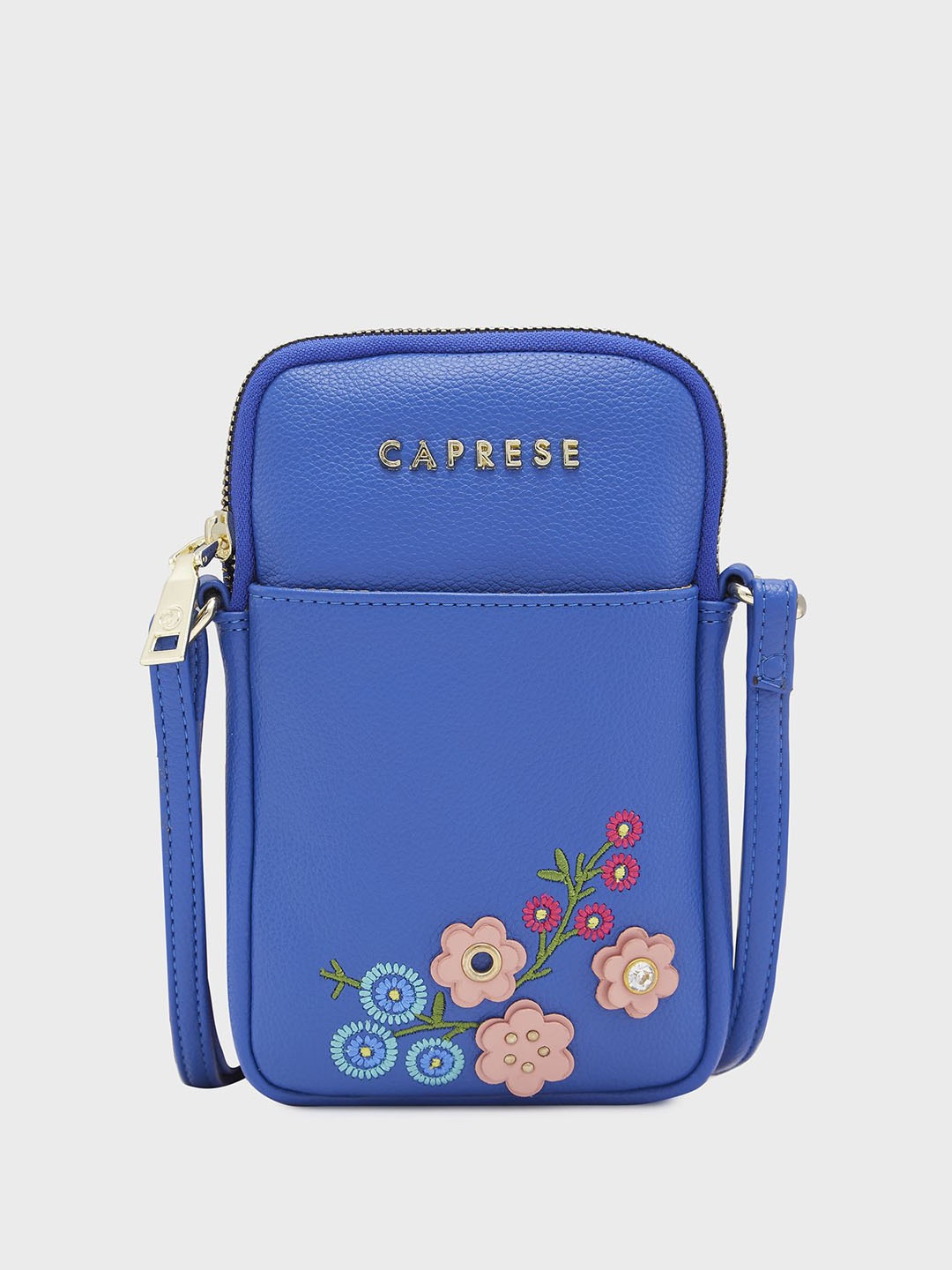 

Caprese PU Floral Printed Structured Sling Bag, Blue