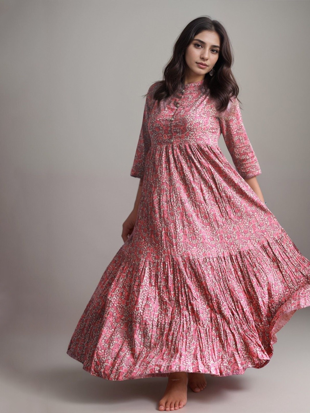 

CUSTARD Floral Print Layered Maxi Dress, Maroon