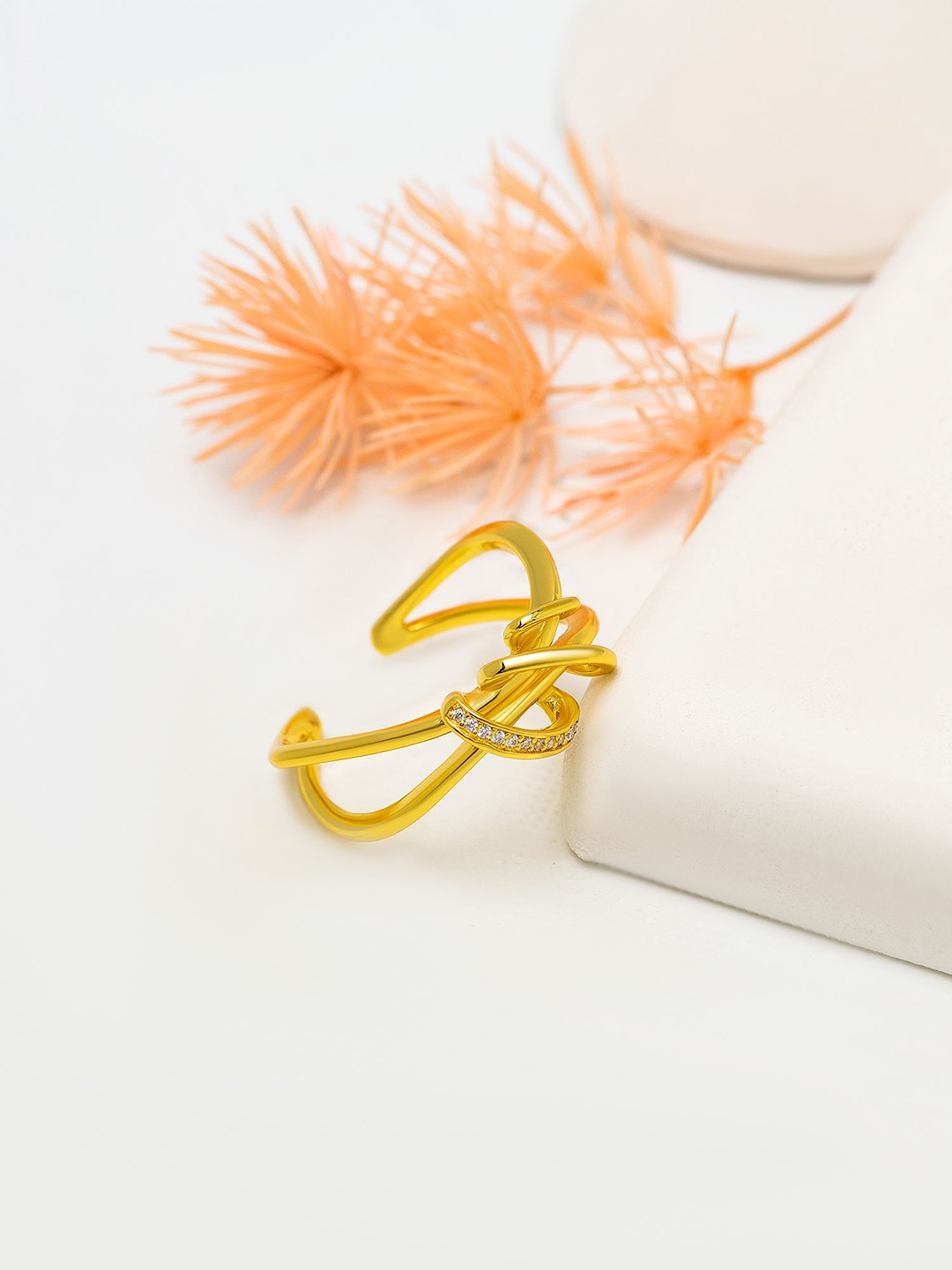 

SILBERRY 18K Gold-Plated Sterling Silver CZ-Studded Twisted Knot Finger Ring