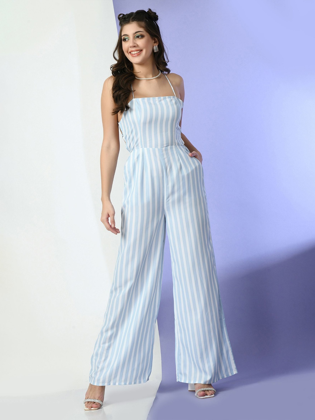 

PRETTY LOVING THING Women Striped Basic Jumpsuit, Blue