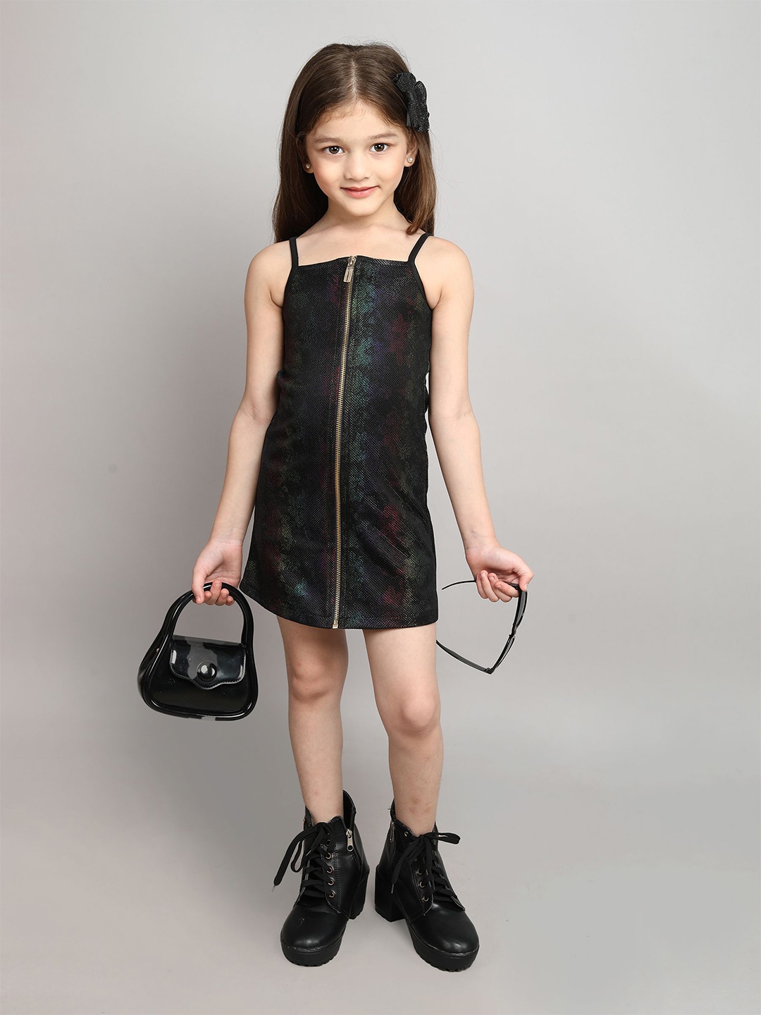 

taffykids Floral Print A-Line Dress, Black