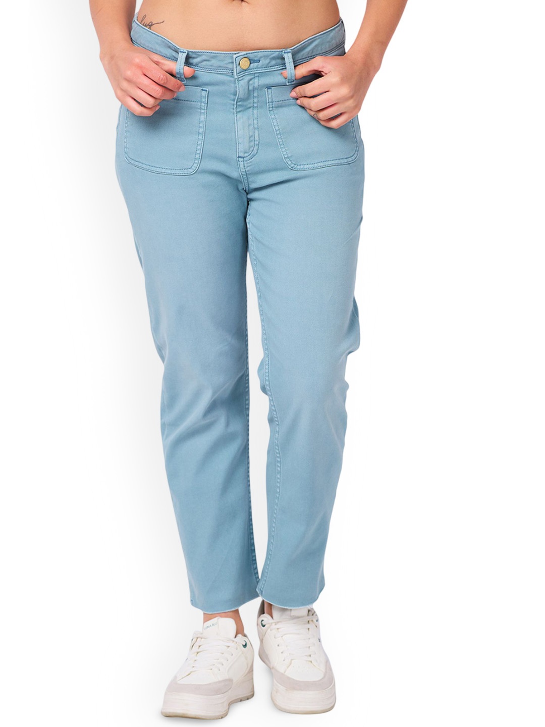 

IZEL Women Slim Fit Low Distress Light Fade Stretchable Jeans, Blue
