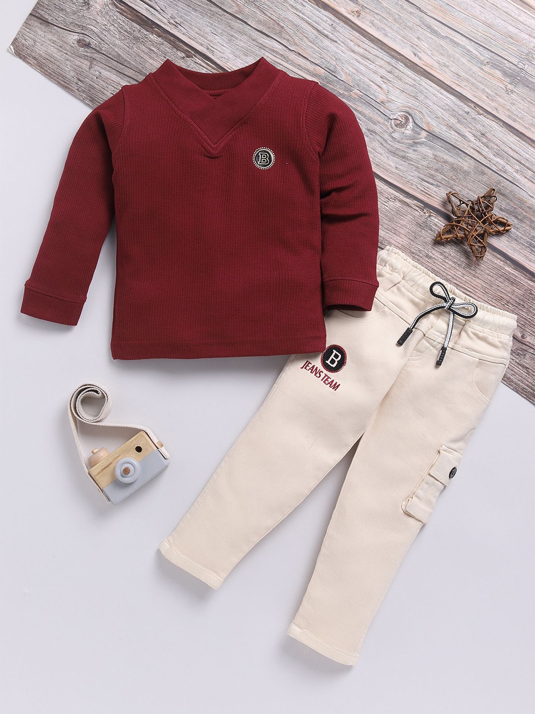 

Toonyport Boys V-Neck Long Sleeves T-Shirt With Trouser, Maroon