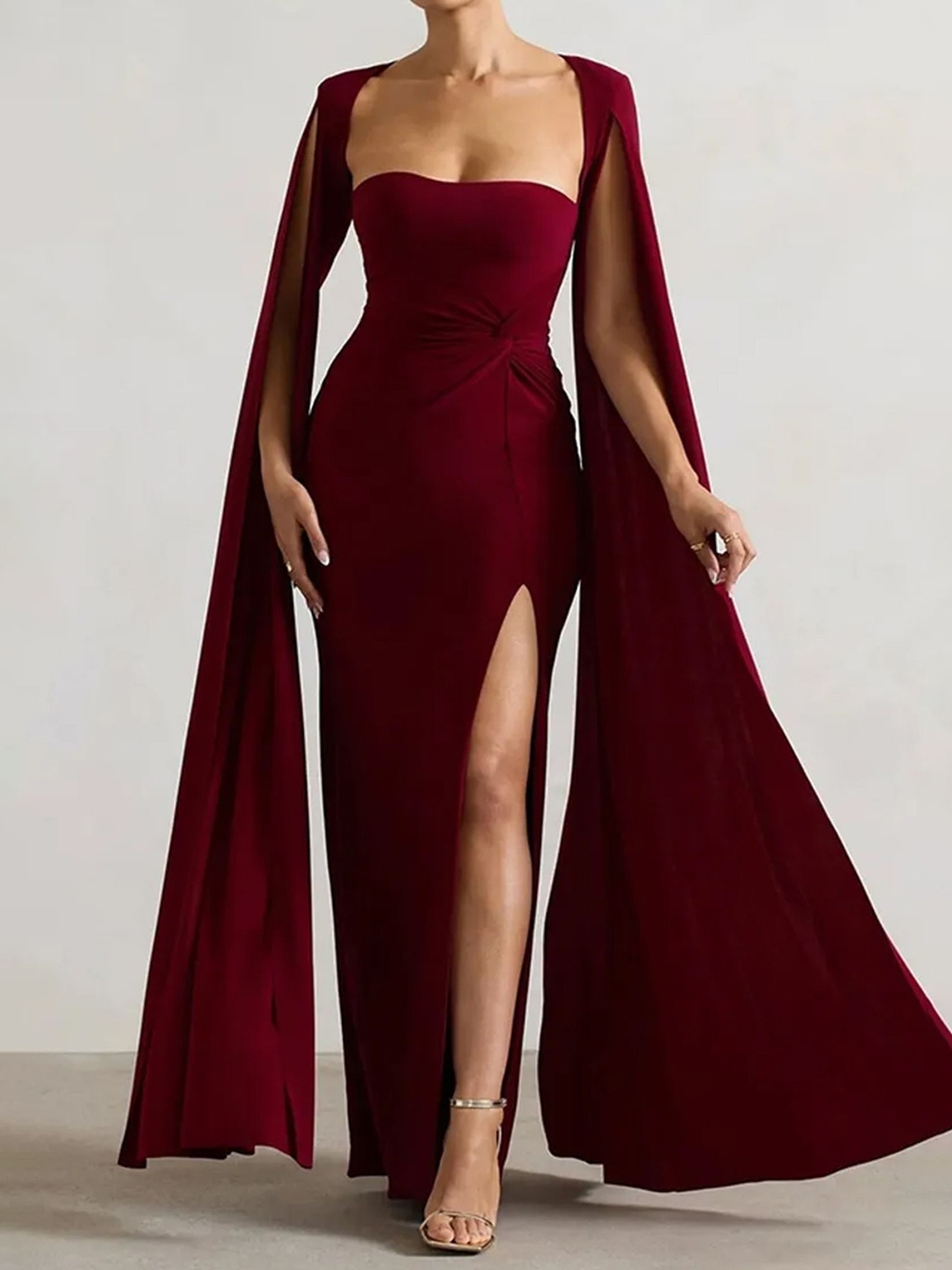 

LULU & SKY Off-Shoulder Slit Sleeve Maxi Dress, Red