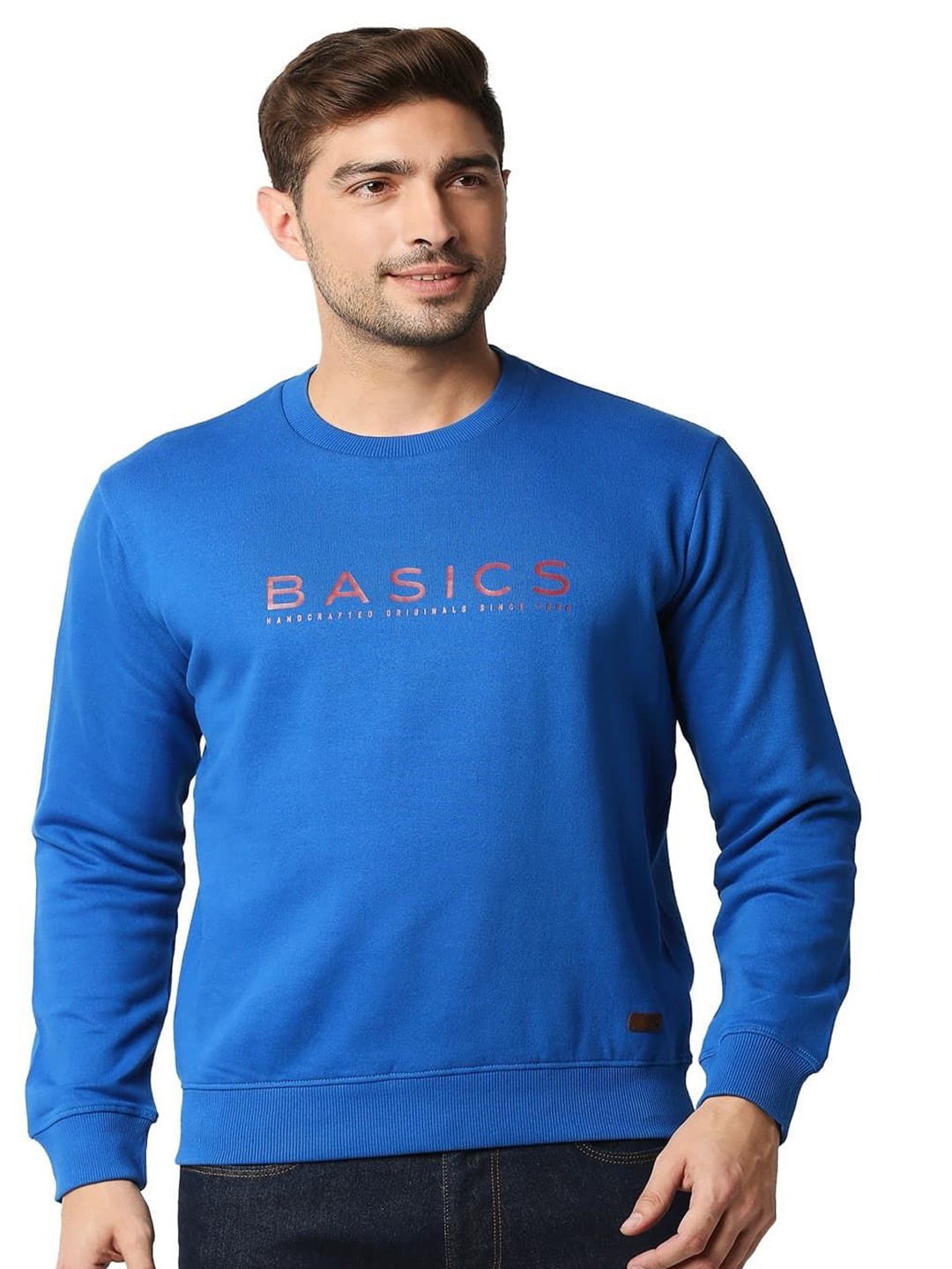 

Basics Men Typography Printed Pullover, Blue