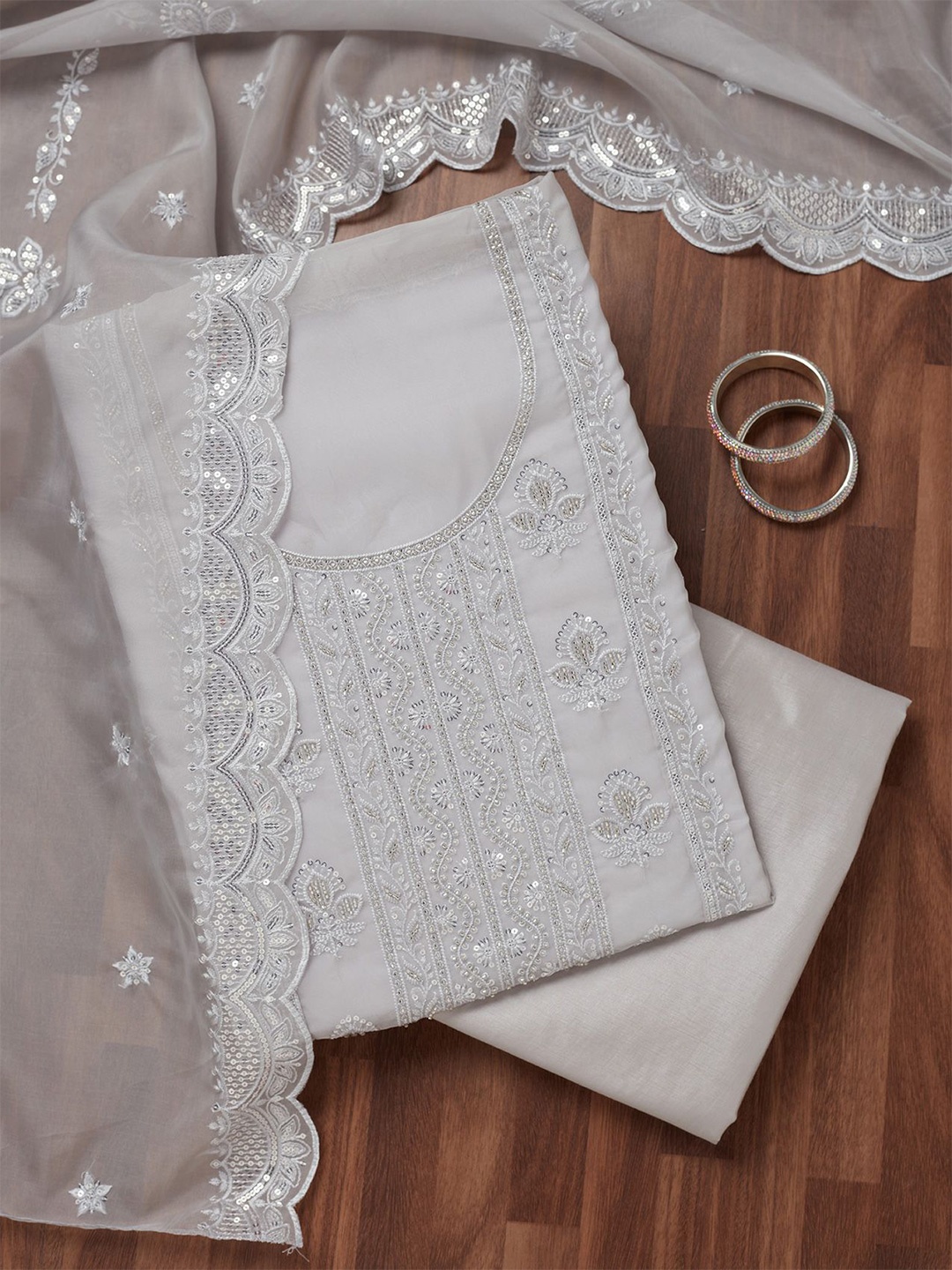 

Koskii Embroidered Crepe Unstitched Dress Material, Grey