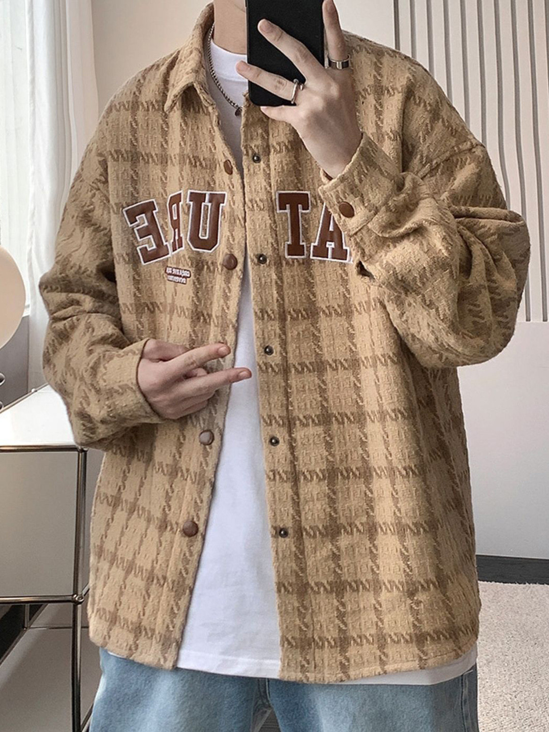 

HERE&NOW Men Spread Collar Checked Casual Tailored Jacket, Brown