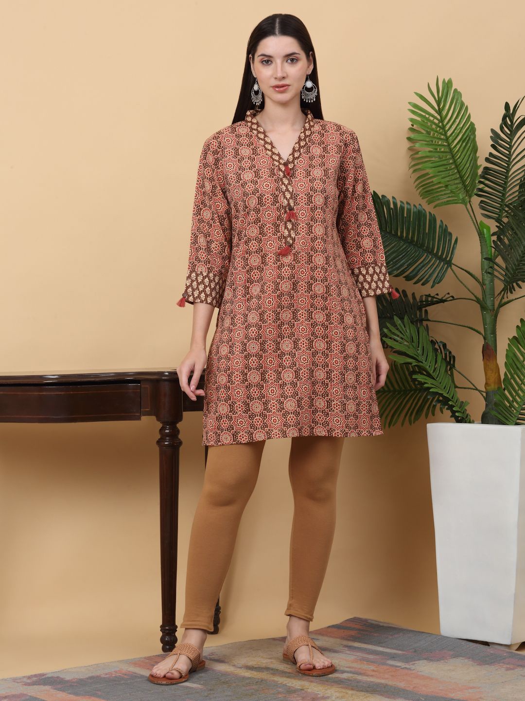 

KALINI Print Ethnic Cotton Top, Maroon