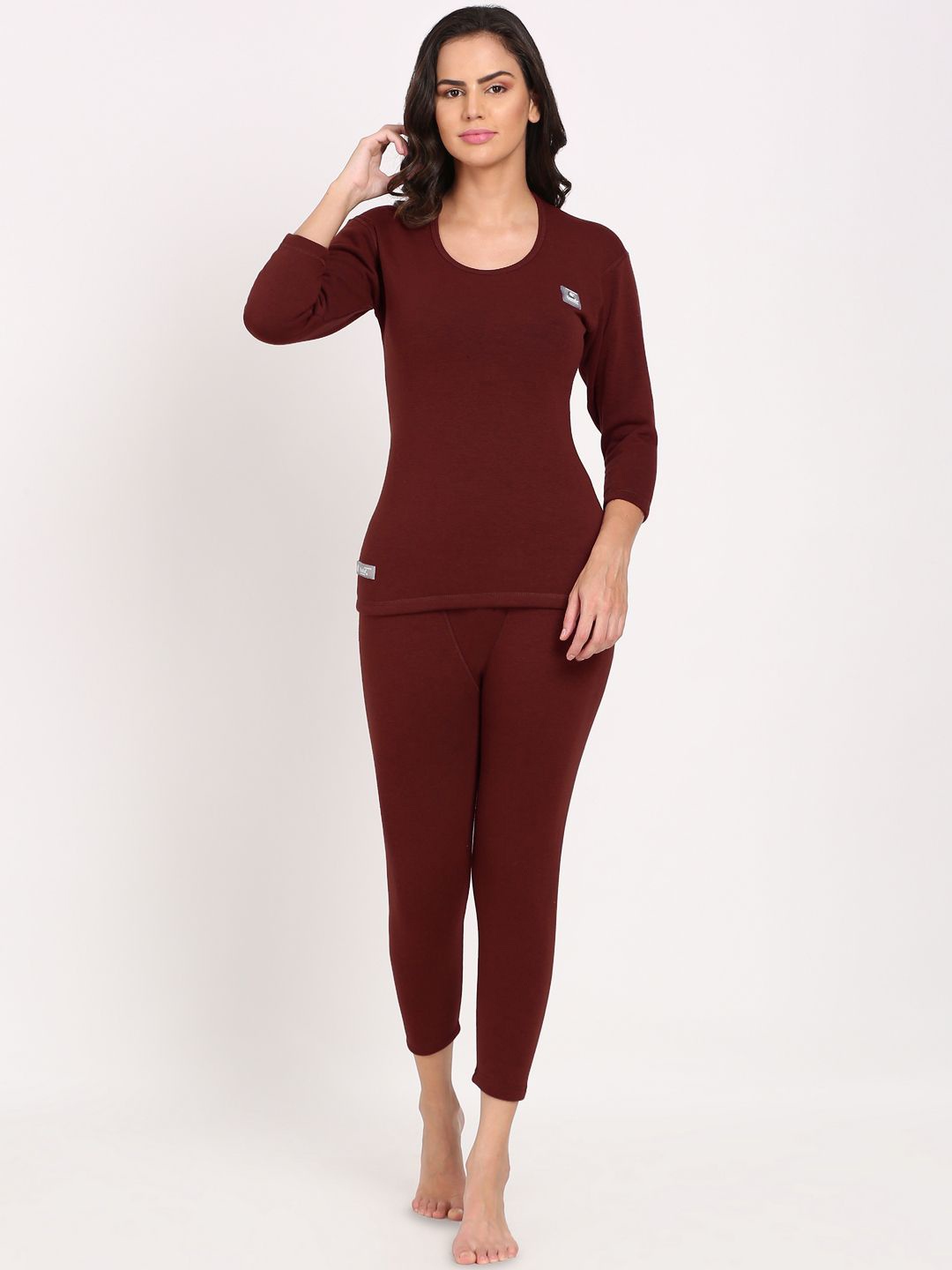 

OOSHIN UK Round Neck Cotton Thermal Set, Maroon