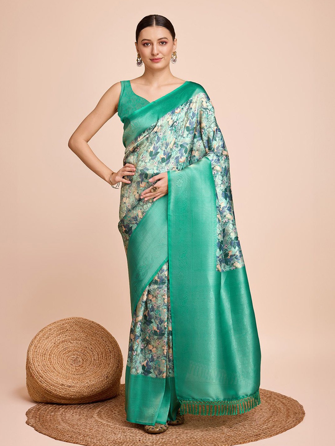 

LEOSAGI Floral Zari Pure Silk Saree, Teal