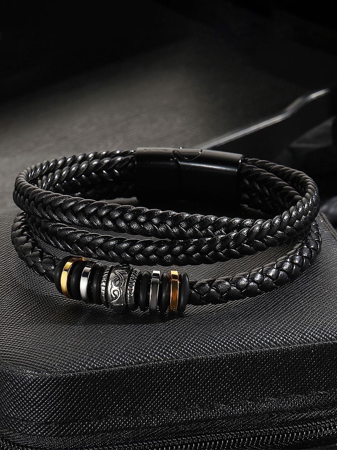 

StyleCast x Revolte Women Leather Antique Wraparound Bracelet, Black