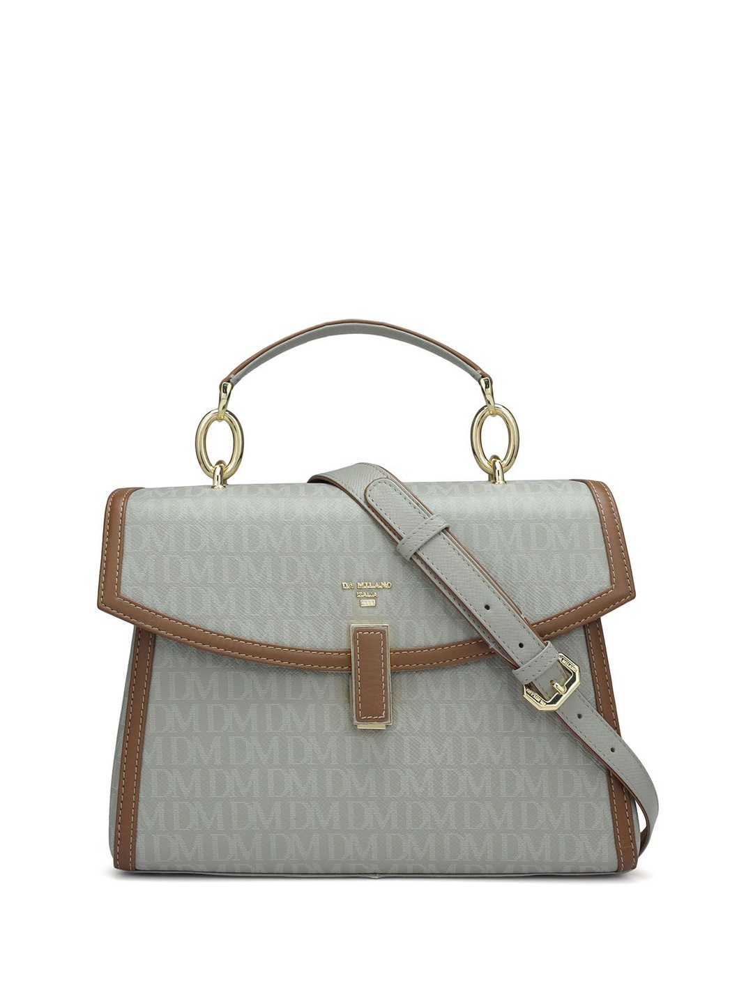 

Da Milano Leather Structured Satchel Bag, Grey