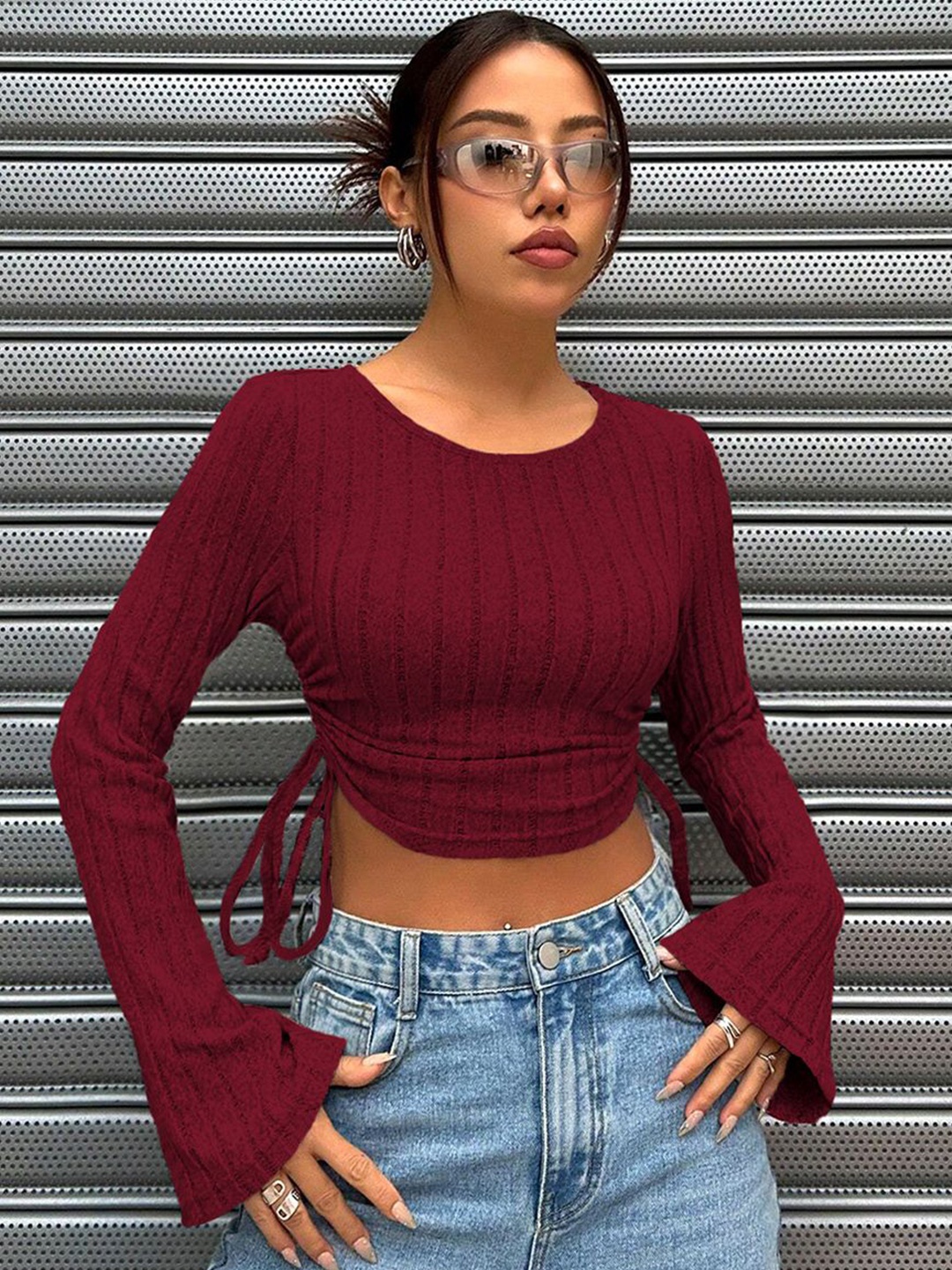 

JC Mode Striped Crop Top, Maroon