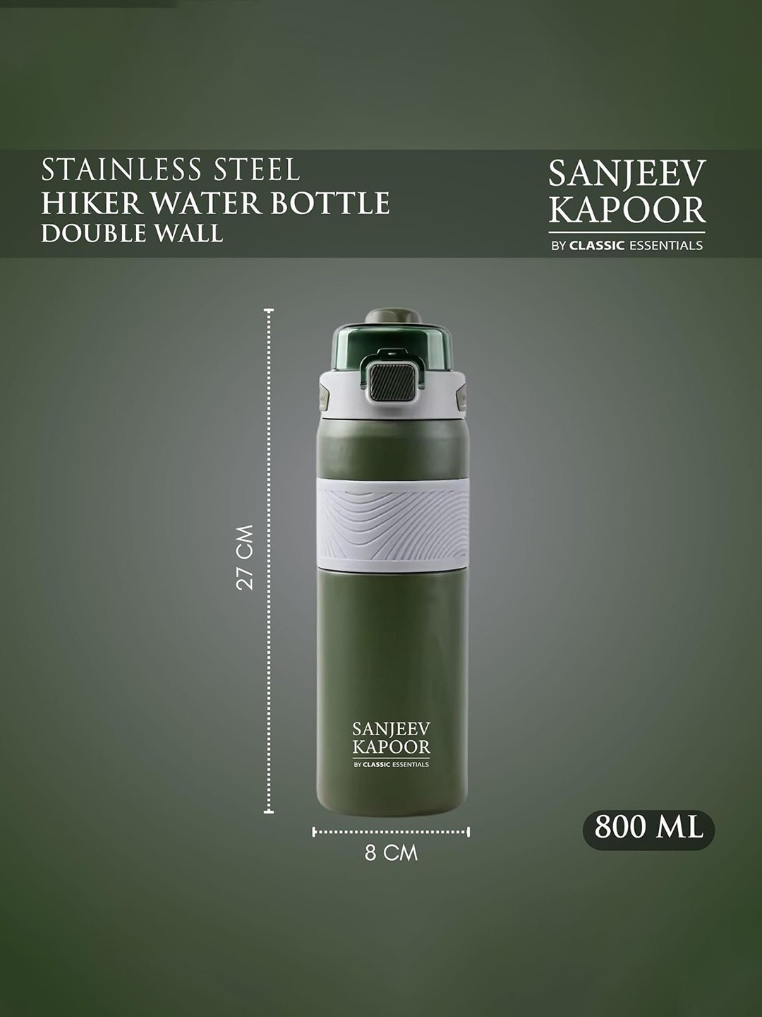 

Classic Essentials Green & Grey Stainless Steel Solid Double Wall Vacuum Water Bottle