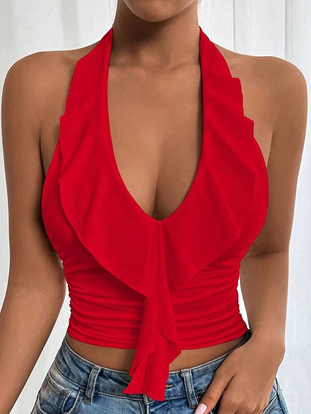 

JC Mode Halter Neck Crop Top, Red