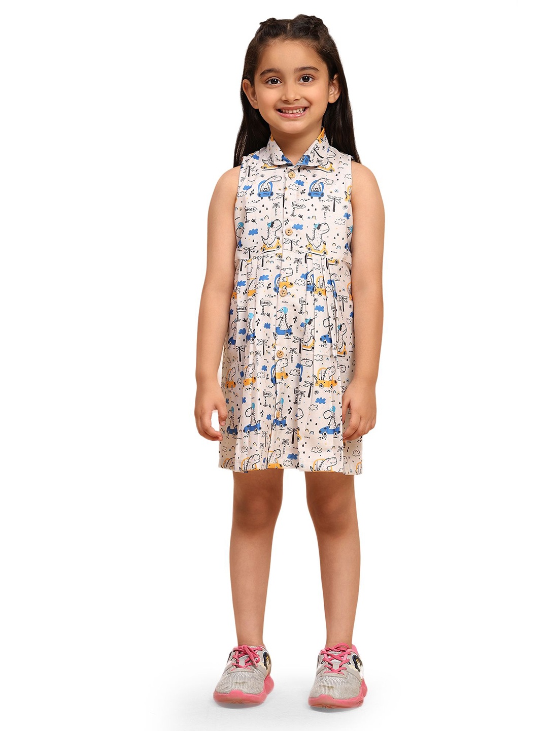 

Funny Bones Clothings Print Peter Pan Collar A-Line Dress, White