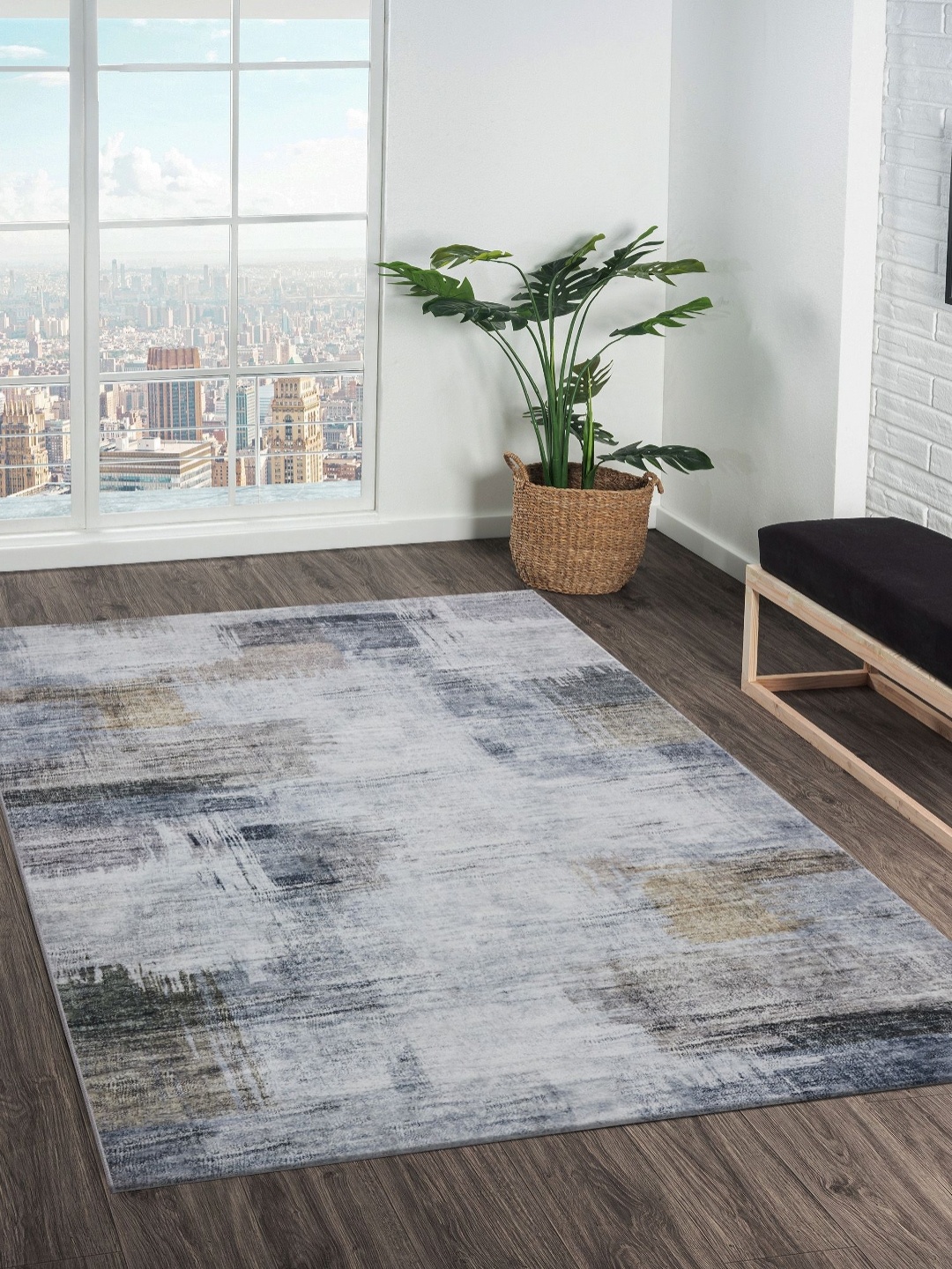

OBSESSIONS Blue and Brown Abstract Anti-Skid Carpet