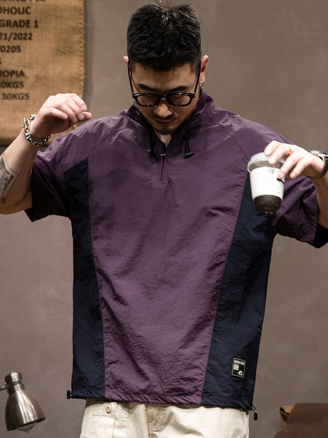

HERE&NOW Men Colourblocked High Neck Casual T-shirt, Purple