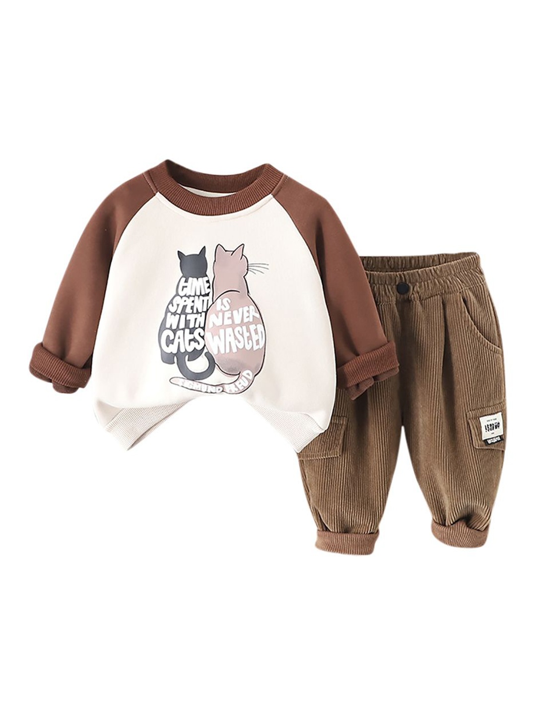 

StyleCast x Revolte Boys Brown & Off White Colourblocked T-shirt with Pyjamas