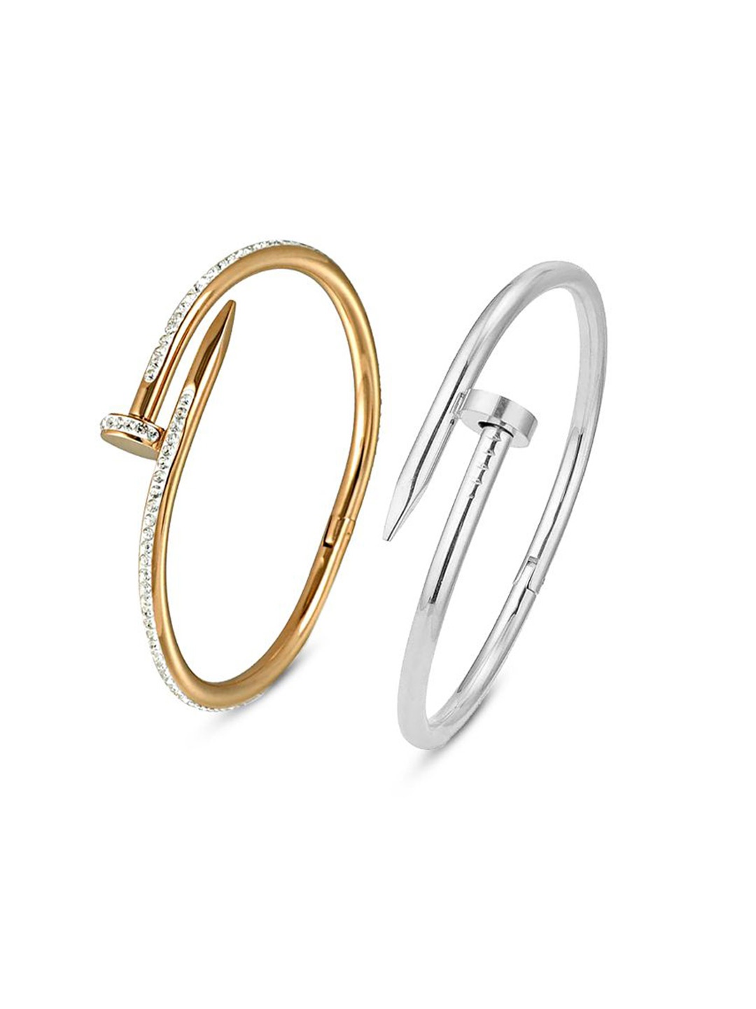 

MEENAZ Set Of 2 Gold-Plated Stainless Steel American Diamond Anti Tarnis Kada Bracelets