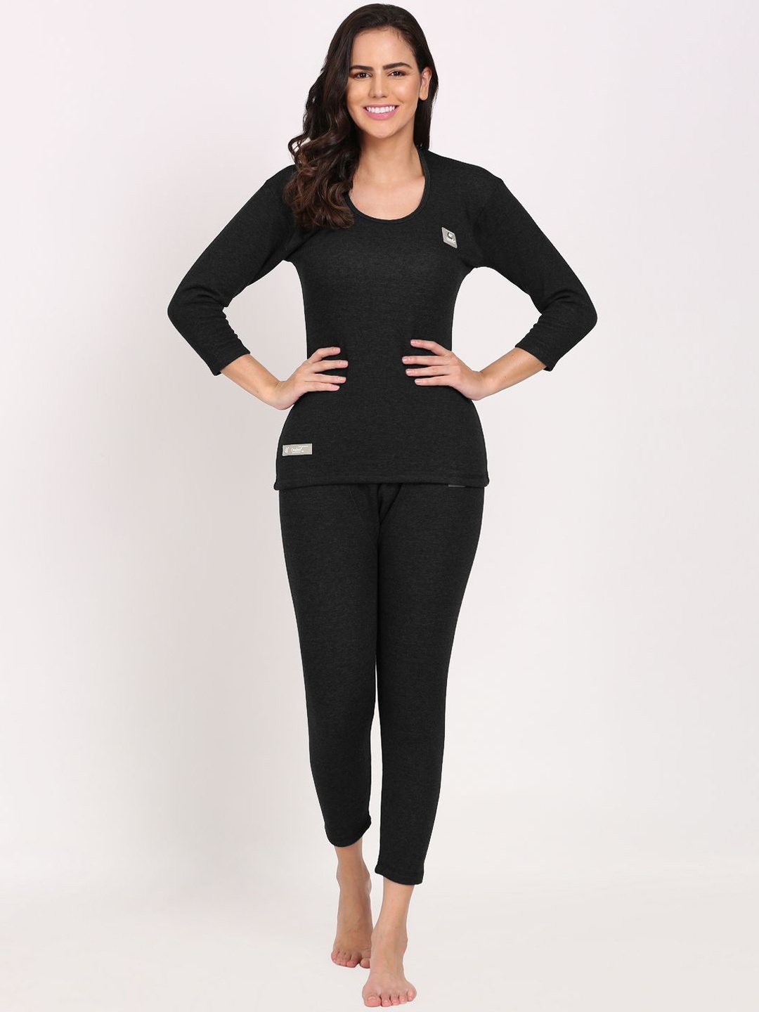 

OOSHIN UK Cotton Round Neck Thermal Set, Black