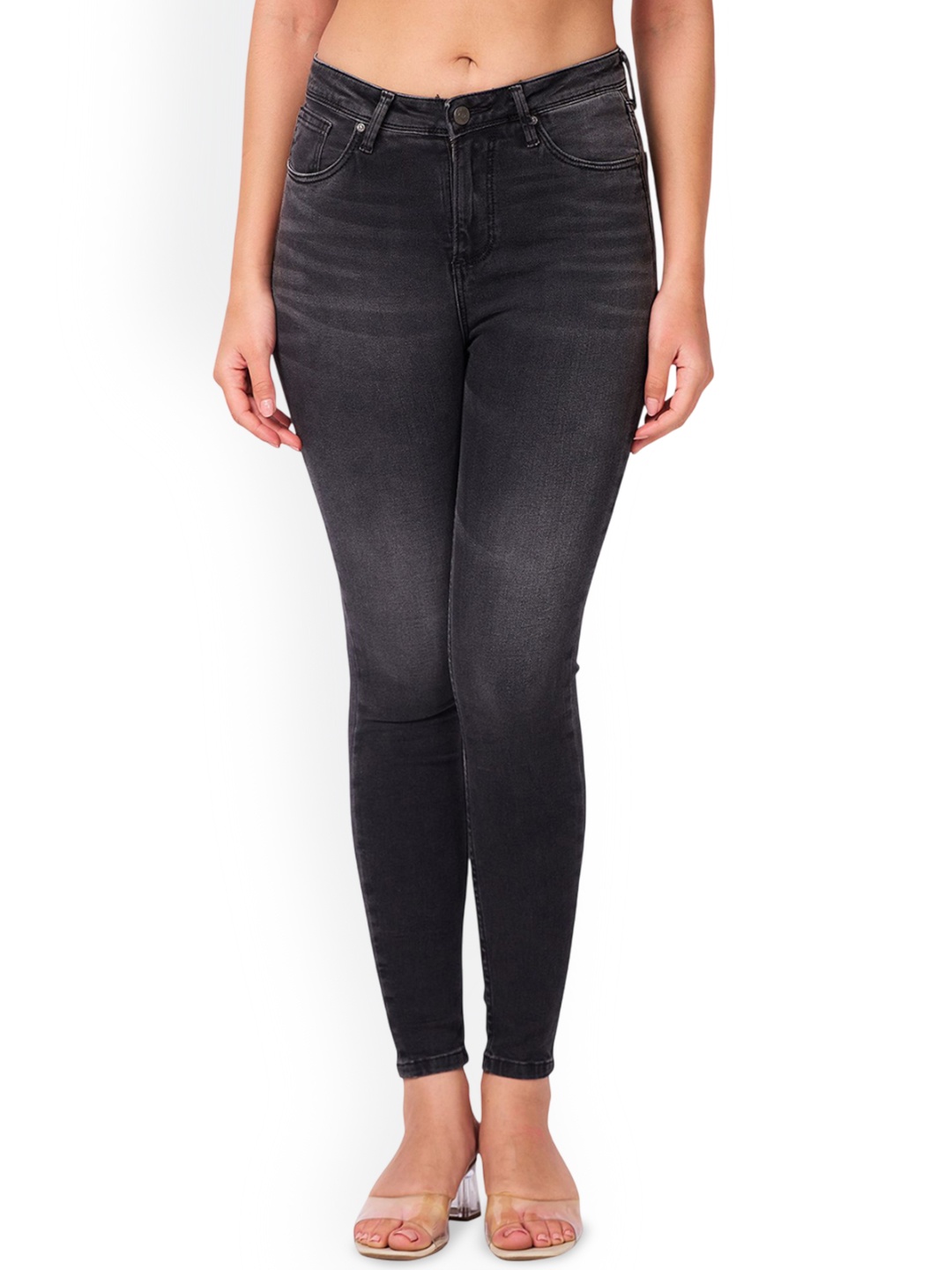 

IZEL Women Skinny Fit Low Distress Stretchable Jeans, Grey