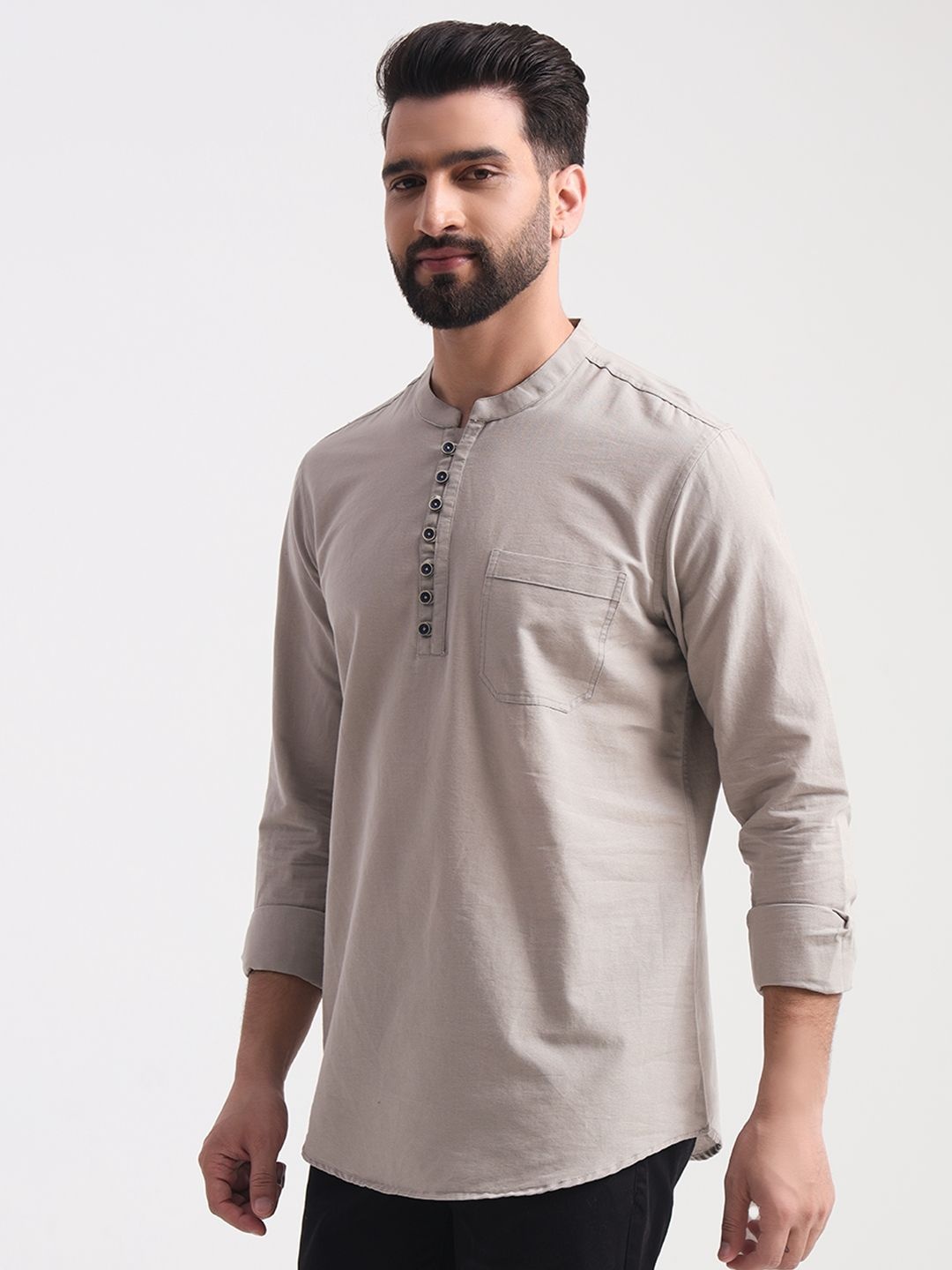 

ENSPYR Men Mandarin Collar Solid Cotton Casual Shirt, Cream