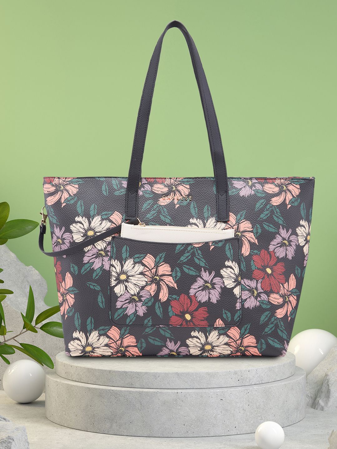 

Caprese Floal Printed PU Shopper Shoulder Bag, Black
