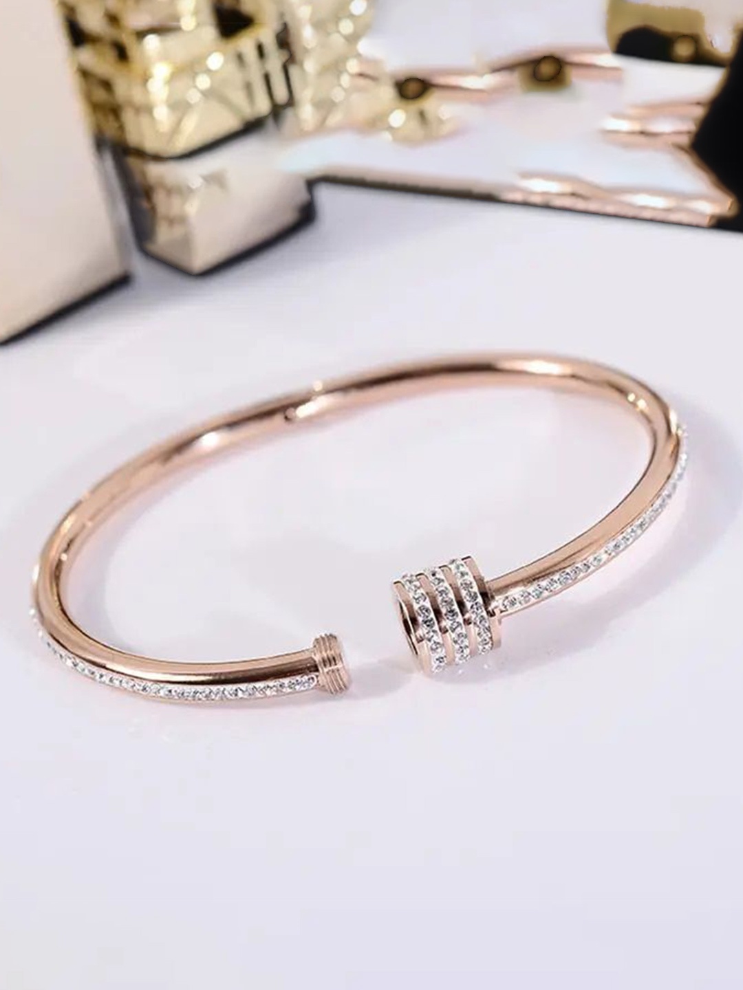 

MEENAZ Set Of 2 Gold-Plated Stainless Steel American Diamond Anti Tarnis Kada Bracelets