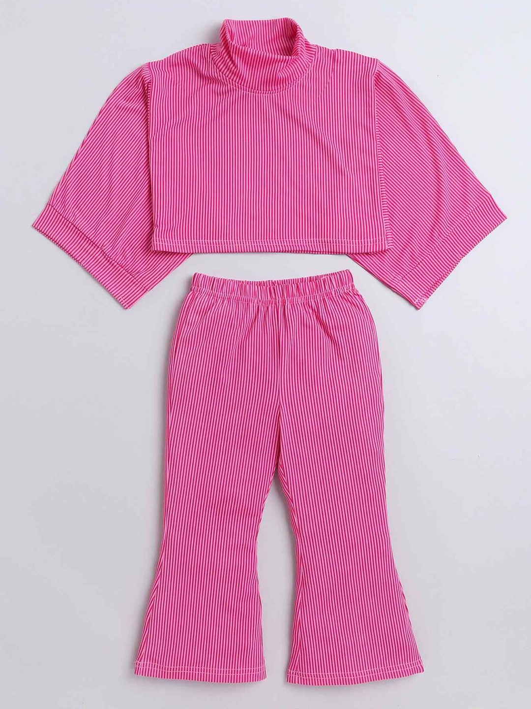 

taffykids Girls High Neck Striped Top with Trousers, Pink