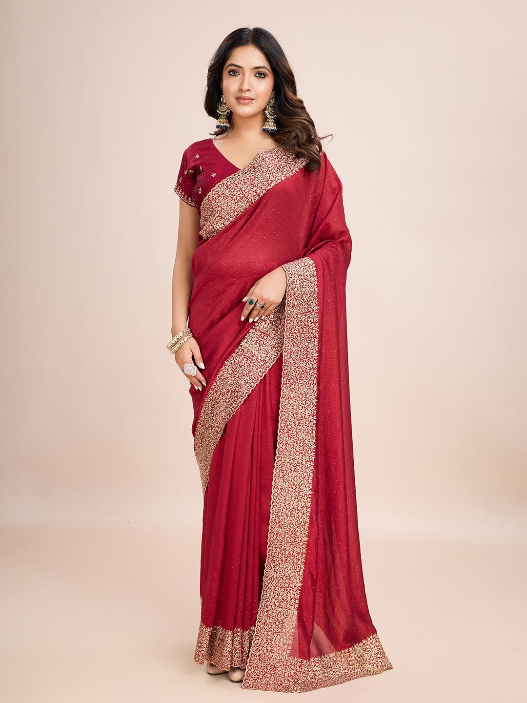 

kasee Embellished Embroidered Ready to Wear Saree, Red