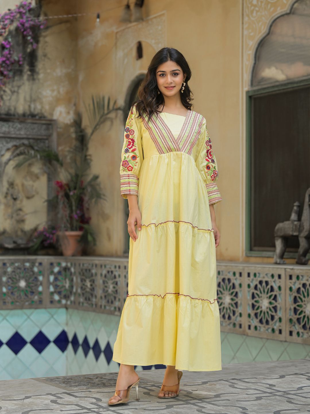 

Zolo Label Floral Embroidered Maxi Dress, Yellow