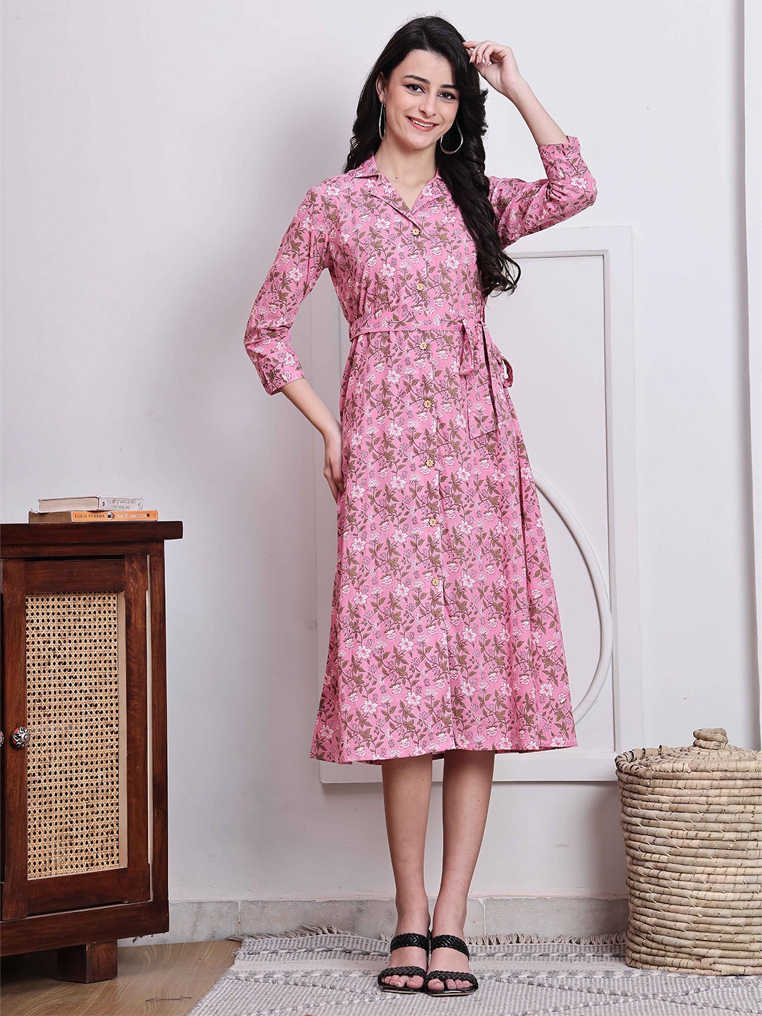 

Roly Poly Floral Print A-Line Dress, Pink