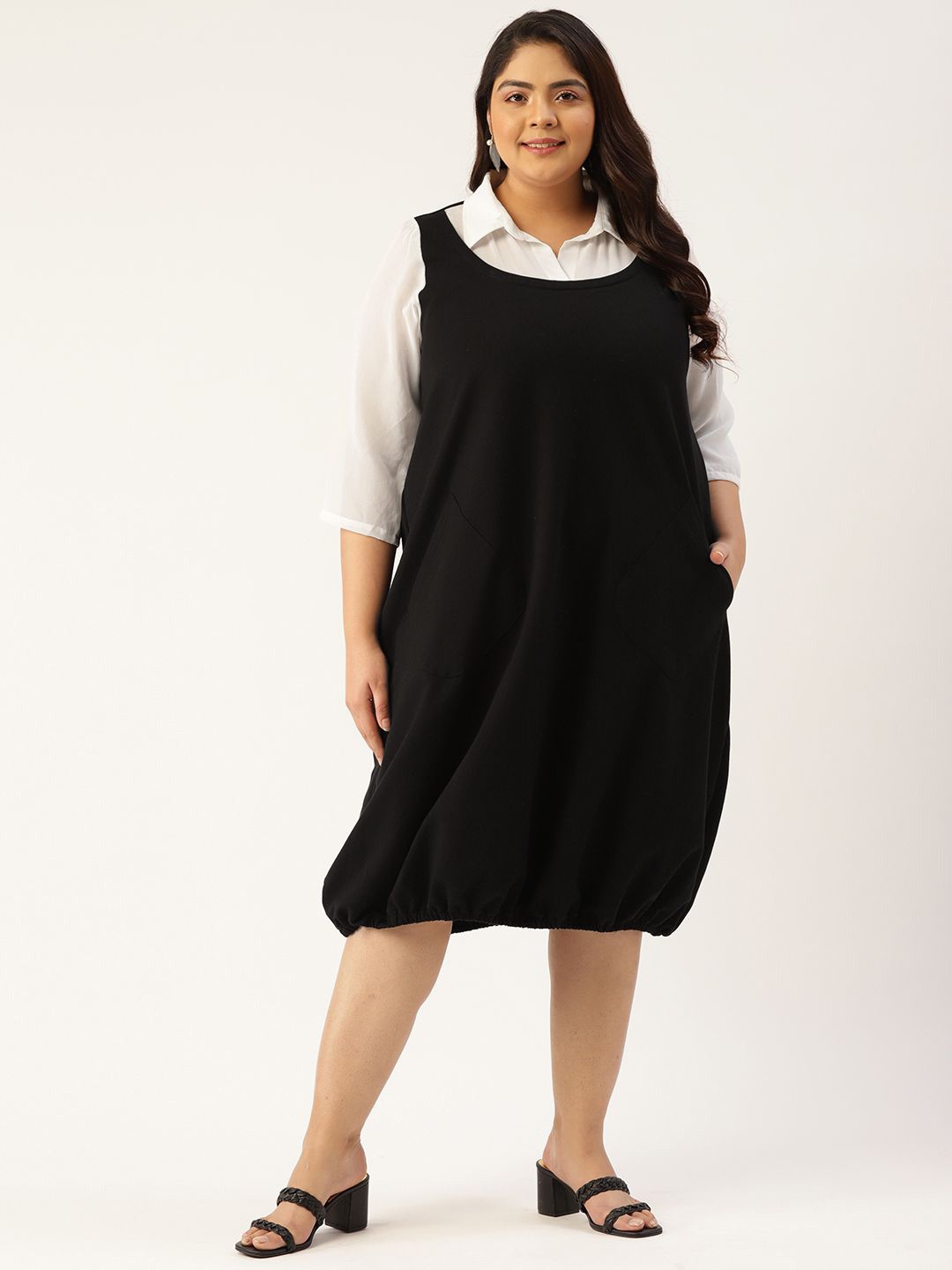 

theRebelinme Women Balloon Midi Dress Plus Size, Black