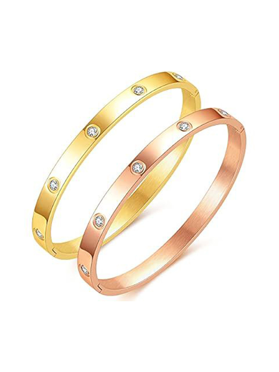 

MEENAZ Set Of 2 Gold-Plated AD Studded Stainless Steel Anti Tarnish Kada Bracelet
