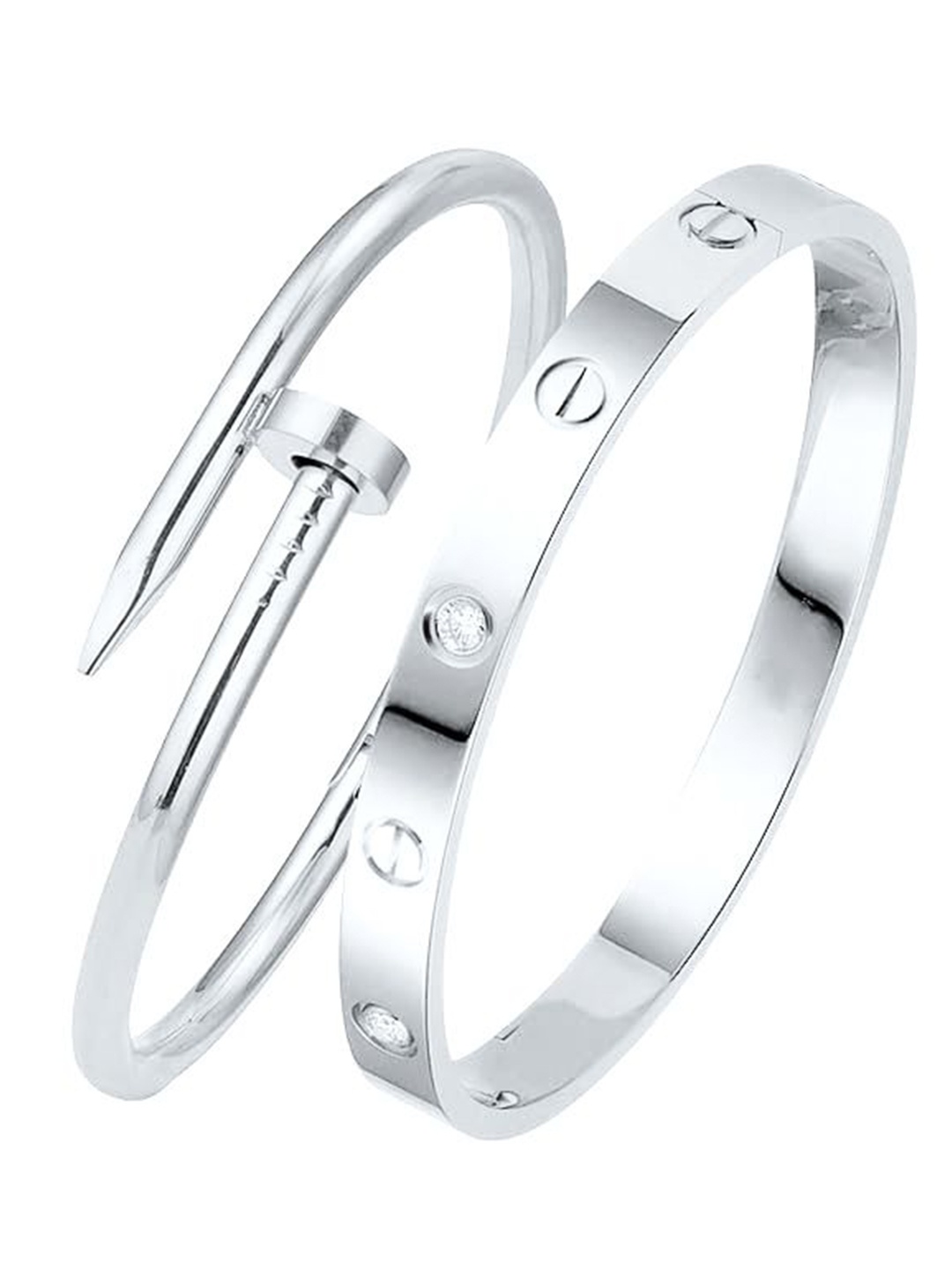 

MEENAZ Set Of 2 Silver-Plated AD Studded Stainless Steel Anti Tarnish Kada Bracelet