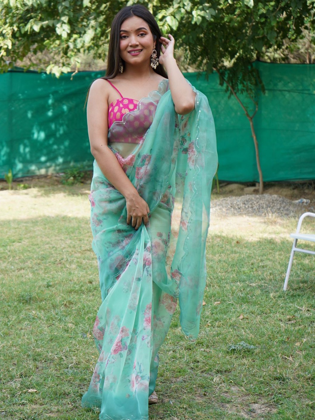 

Anouk Floral Printed Organza Saree, Green