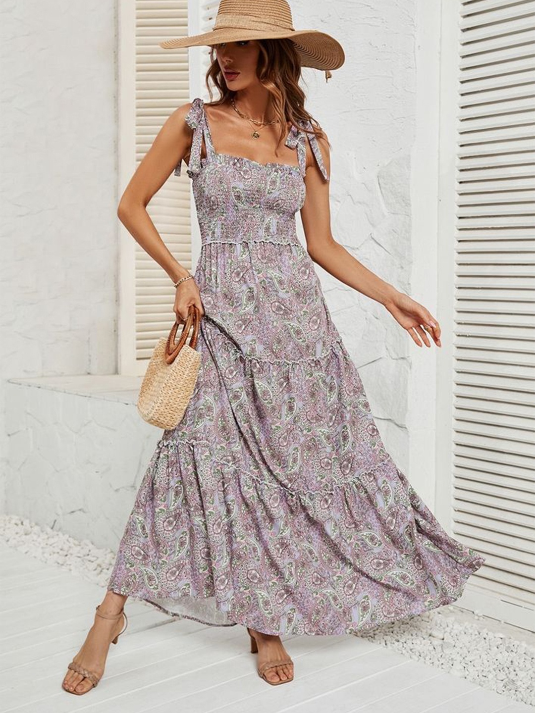 

LULU & SKY Floral Print Flutter Sleeve Maxi Dress, Khaki